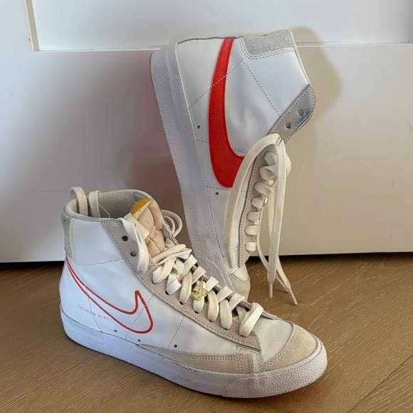 Nike Shoes - Nike White Red High-Top Athletic Sneakers